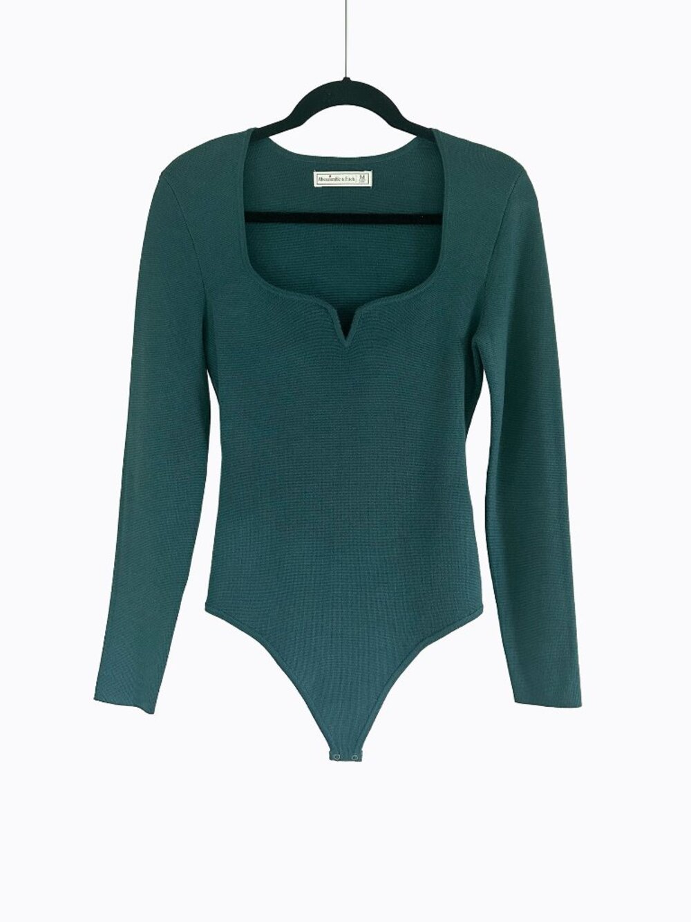 AF Ribbed Knit Sweetheart Bodysuit M Teal Long Sleeve Milkmaid Y2K Coquette Goth